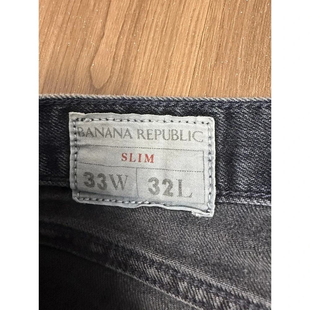 Banana Republic Jeans Mens‎ 33x32 Charcoal Gray Slim Straight Distressed Denim